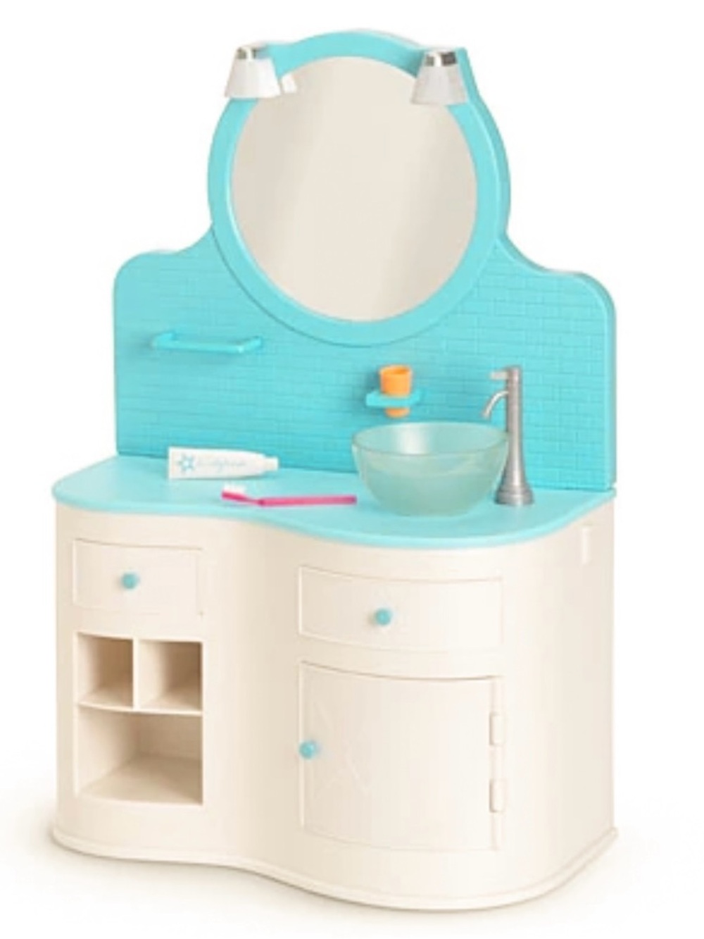 American girl doll spa bathroom vanity with accessories retired